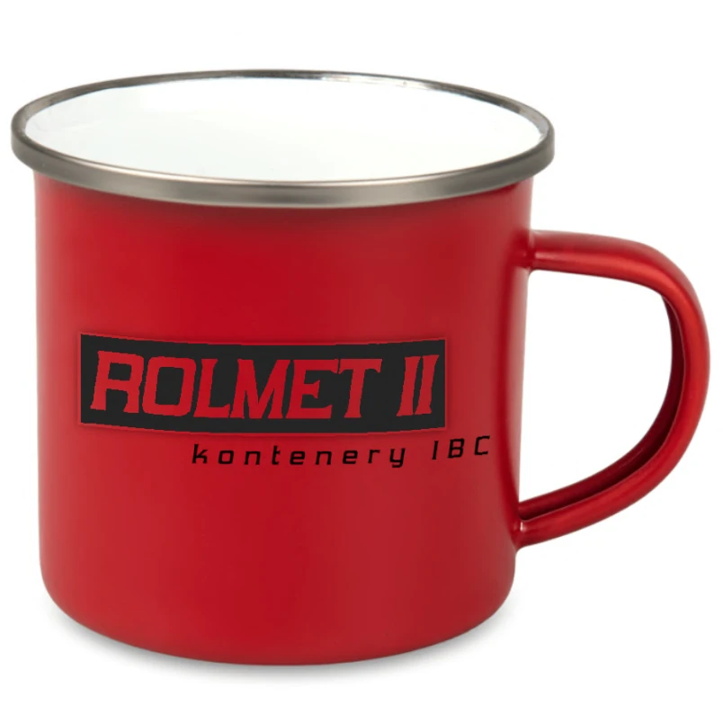 Kubek stalowy emaliowany czerwony zrealizowany dla firmy rolmet ii.