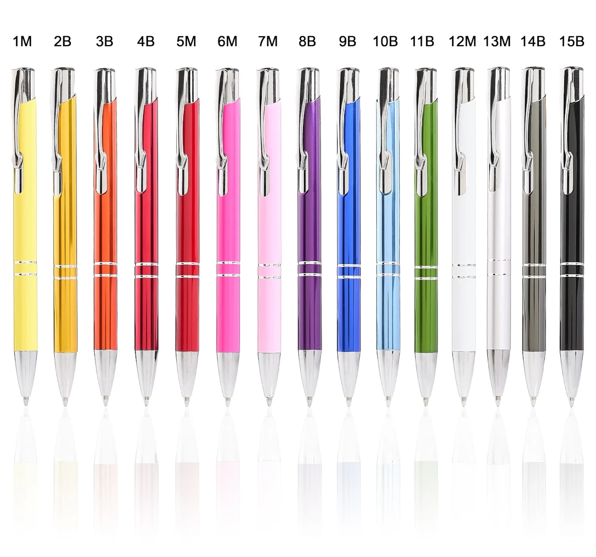 Kolory dostępnych długopisów aluminiowych z własnym grawerem.