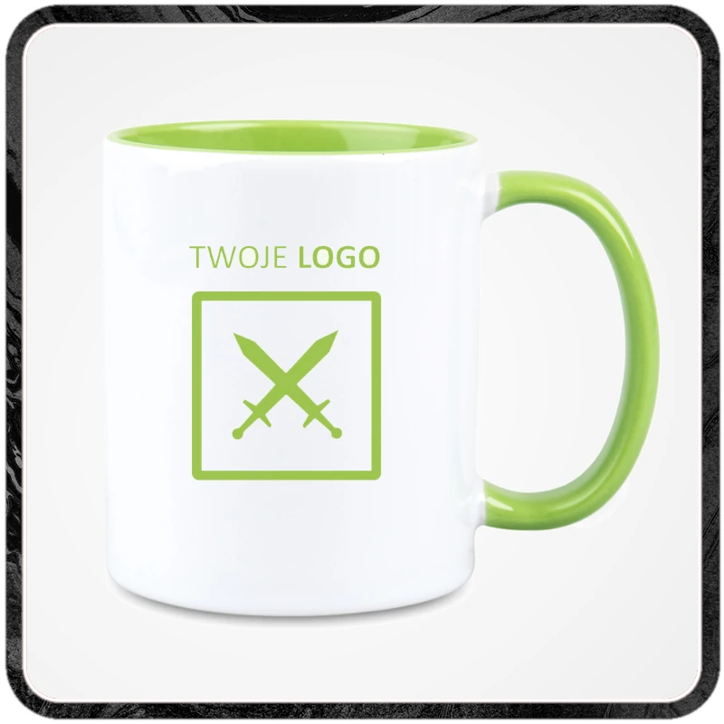 Kubek biało zielony dla firm personalizowany nadruk.