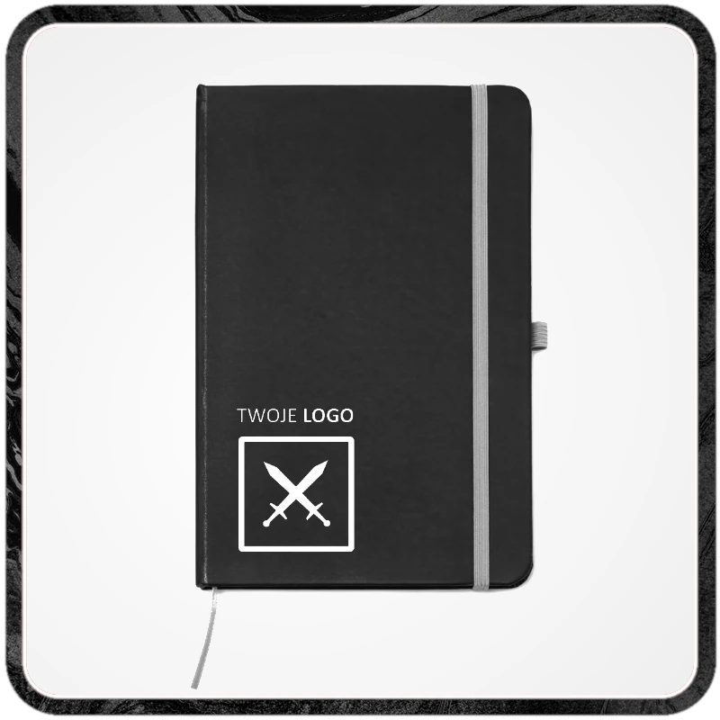 Notatnik w twardej oprawie z własnym nadrukiem.